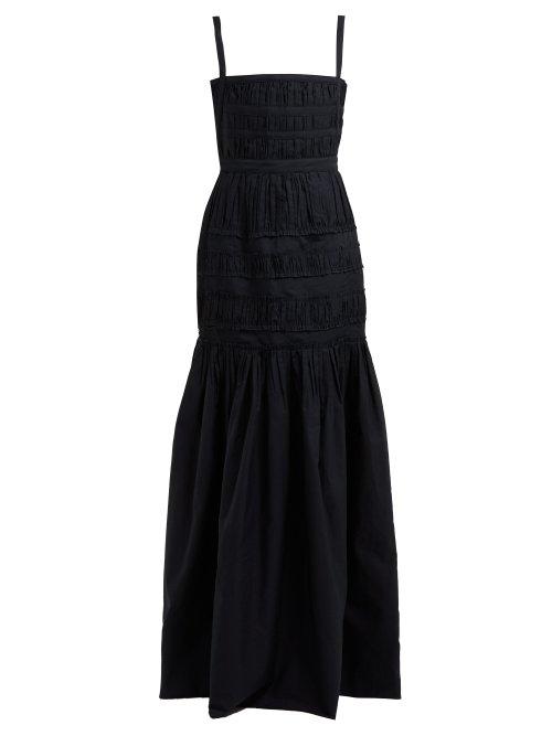 Matchesfashion.com Brock Collection - Olinda Gathered Cotton Gown - Womens - Navy