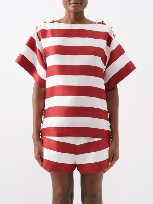 Zimmermann - Wonderland Striped Silk Wide-sleeve Top - Womens - Red Stripe