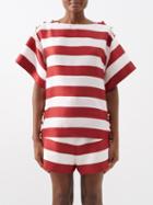 Zimmermann - Wonderland Striped Silk Wide-sleeve Top - Womens - Red Stripe