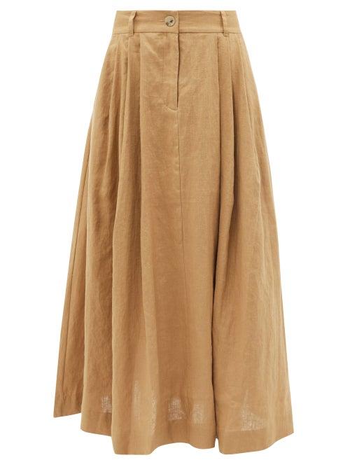 Ladies Beachwear Mara Hoffman - Tulay Pleated Hemp Midi Skirt - Womens - Camel