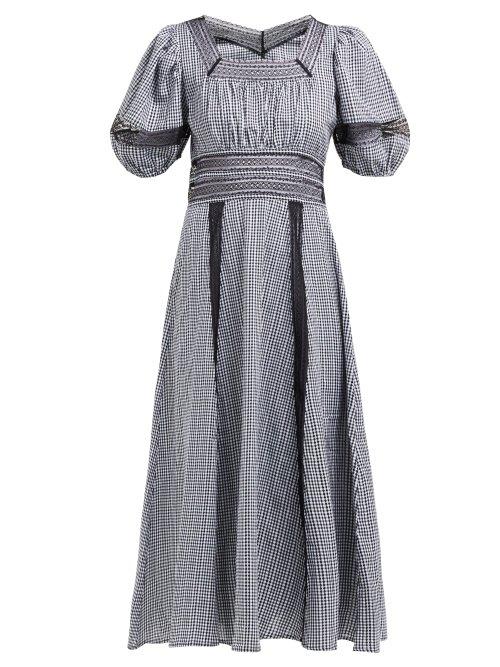 Matchesfashion.com Shrimps - Lace Insert Gingham Cotton Dress - Womens - Black White