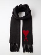 Ami - Ami De Caur-logo Fringed Wool Scarf - Mens - Black
