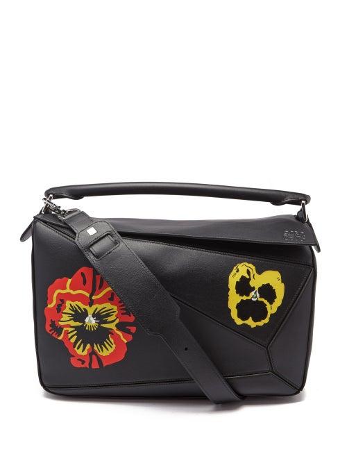 Loewe - Puzzle Pansy-print Leather Crossbody Bag - Womens - Black Multi