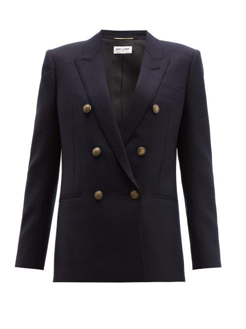 Matchesfashion.com Saint Laurent - Double Breasted Wool Blazer - Womens - Dark Navy