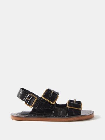 Jil Sander - Buckled Croc-effect Leather Sandals - Womens - Black