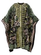 Biyan - Harmony Velvet-appliqu Felted-wool Cape Coat - Womens - Black Green