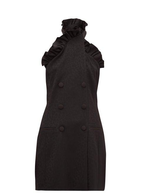 Matchesfashion.com Dundas - Ruffled Leopard-jacquard Wool-blend Mini Dress - Womens - Black