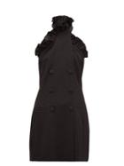 Matchesfashion.com Dundas - Ruffled Leopard-jacquard Wool-blend Mini Dress - Womens - Black