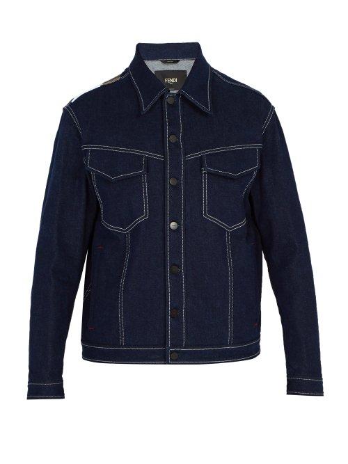 Matchesfashion.com Fendi - Mania Logo Print Denim Jacket - Mens - Denim