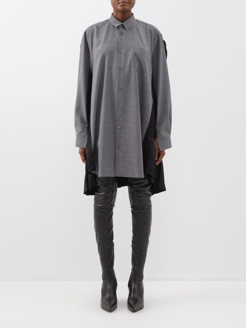 Junya Watanabe - Pleated-panel Oversized Shirt Dress - Womens - Grey Black