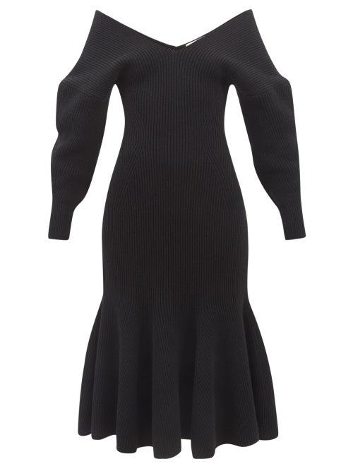 Alexander Mcqueen - Off-the-shoulder Peplum Wool-blend Dress - Womens - Black