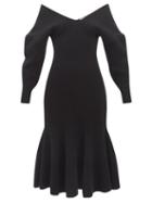 Alexander Mcqueen - Off-the-shoulder Peplum Wool-blend Dress - Womens - Black