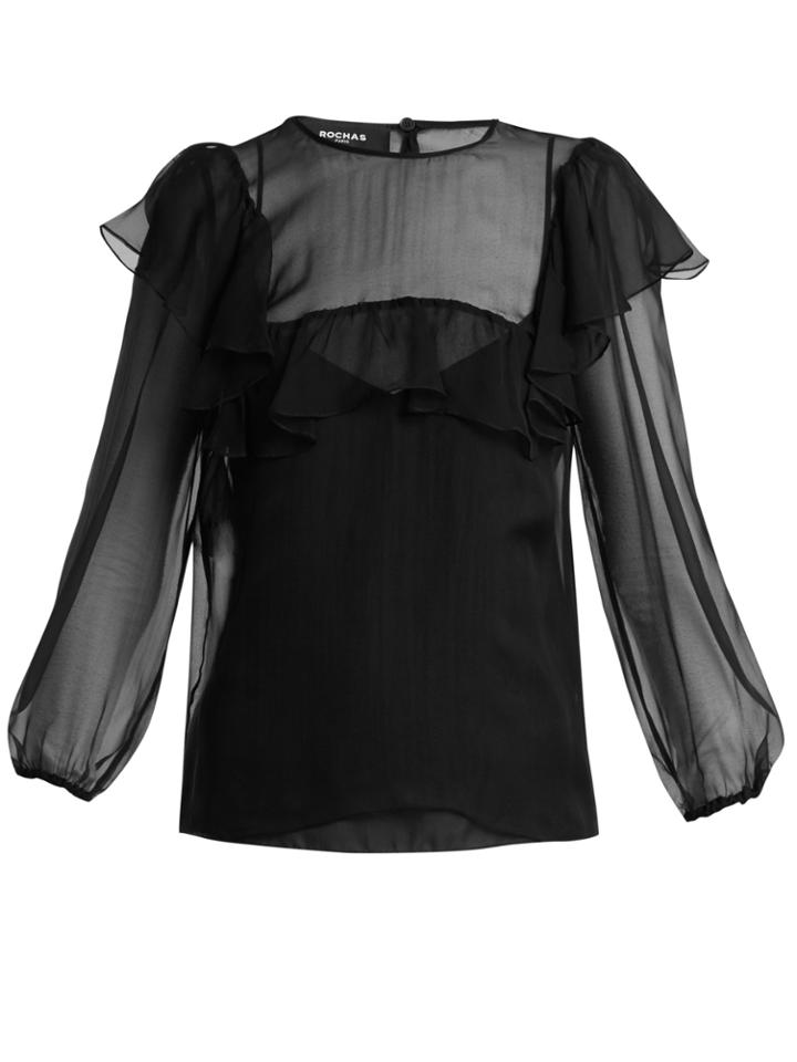 Rochas Sheer Ruffle Silk Blouse