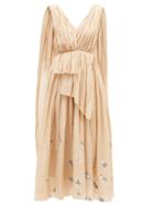 Matchesfashion.com Vika Gazinskaya - Painted-dot Cotton-blend Voile Dress - Womens - Beige
