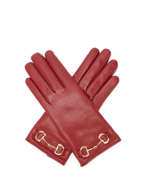 Matchesfashion.com Gucci - Horsebit Leather Gloves - Womens - Red