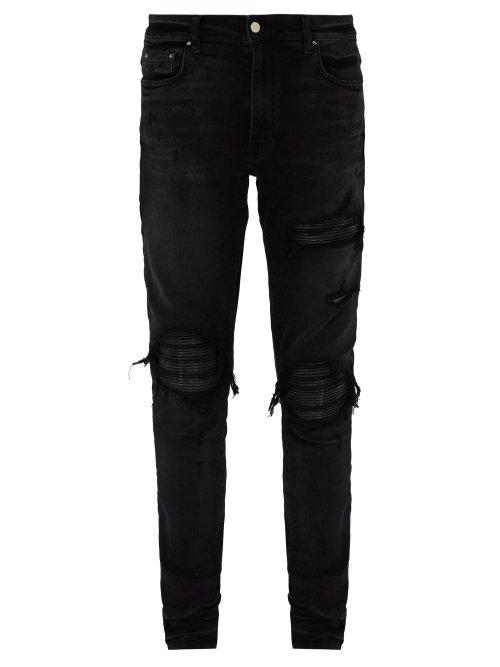 Matchesfashion.com Amiri - Mx1 Leather Patch Slim Jeans - Mens - Black