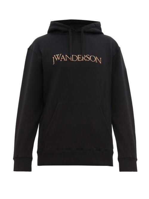 Matchesfashion.com Jw Anderson - Logo Embroidered Cotton Hooded Sweatshirt - Mens - Black Red