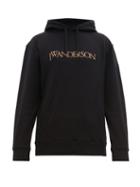 Matchesfashion.com Jw Anderson - Logo Embroidered Cotton Hooded Sweatshirt - Mens - Black Red