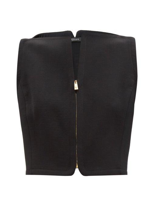 Versace - Zipped Wool-dobby Cropped Top - Womens - Black