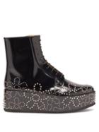 Matchesfashion.com Noir Kei Ninomiya - Flower-studded Leather Platform Boots - Womens - Black