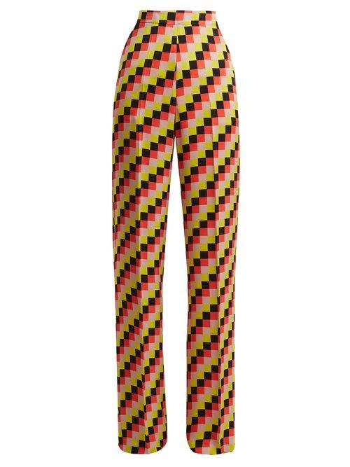 Matchesfashion.com Etro - Palazzo Geometric Print Satin Trousers - Womens - Black Multi