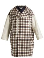Matchesfashion.com Junya Watanabe - Leather Trimmed Hound's Tooth Wool Blend Coat - Womens - White Multi
