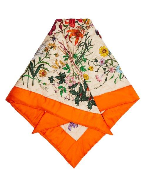 Matchesfashion.com Gucci - Flora Print Quilted Silk Scarf - Womens - Orange