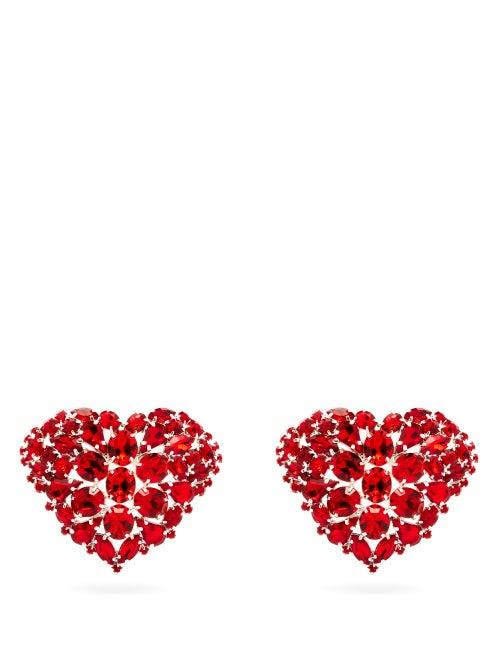 Matchesfashion.com Art School - Heart Crystal-embellished Clip Earrings - Womens - Red