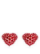 Matchesfashion.com Art School - Heart Crystal-embellished Clip Earrings - Womens - Red