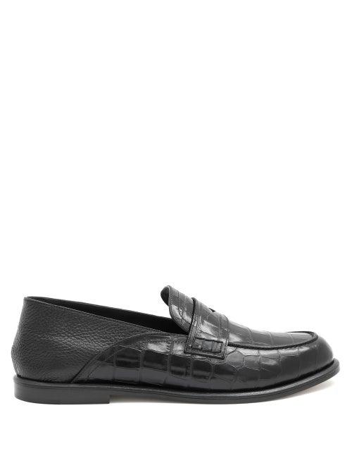 Matchesfashion.com Loewe - Crocodile-embossed Leather Loafers - Mens - Black