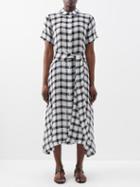Lisa Marie Fernandez - Asymmetric Gingham Linen-blend Gauze Shirt Dress - Womens - Black White