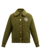 Balmain - Crystal-logo Cotton-blend Quilted-tweed Jacket - Womens - Khaki