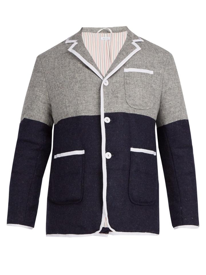 Thom Browne Bi-colour Single-breasted Down Wool Coat