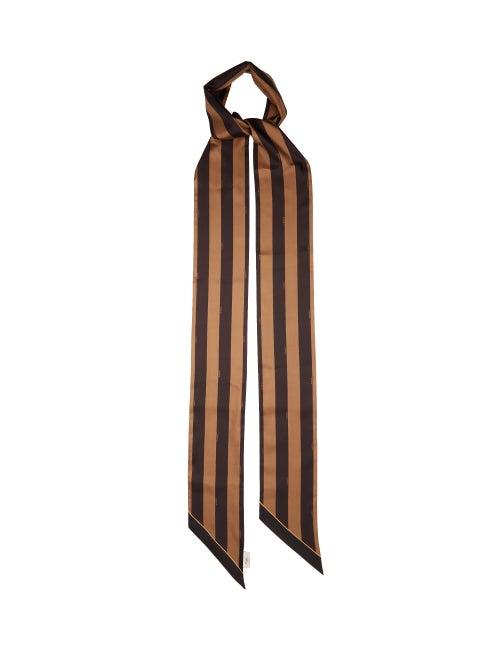 Matchesfashion.com Fendi - Striped Logo-print Silk-satin Scarf - Womens - Black