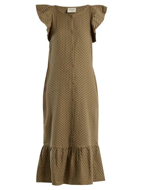 Matchesfashion.com Cecilie Copenhagen - Jehro Scarf Jacquard Cotton Dress - Womens - Khaki