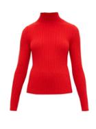 Matchesfashion.com Balenciaga - High Neck Ribbed Knit Sweater - Womens - Red