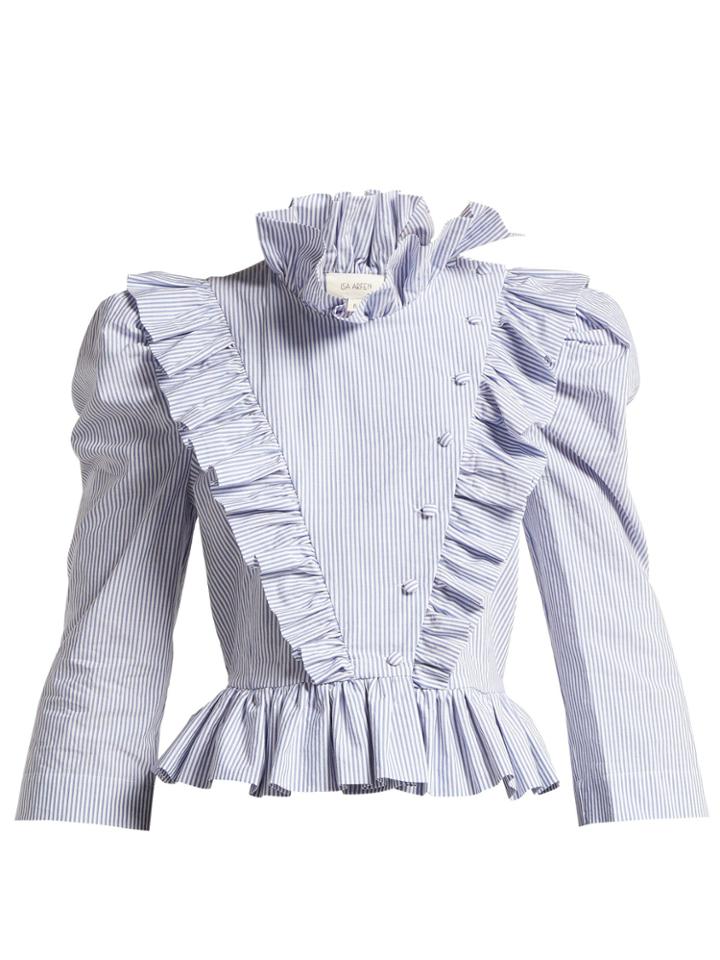 Isa Arfen Edith Striped Ruffle-trimmed Blouse