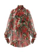 Matchesfashion.com Dolce & Gabbana - Geranium Print Silk Chiffon Pussy Bow Blouse - Womens - Red Multi