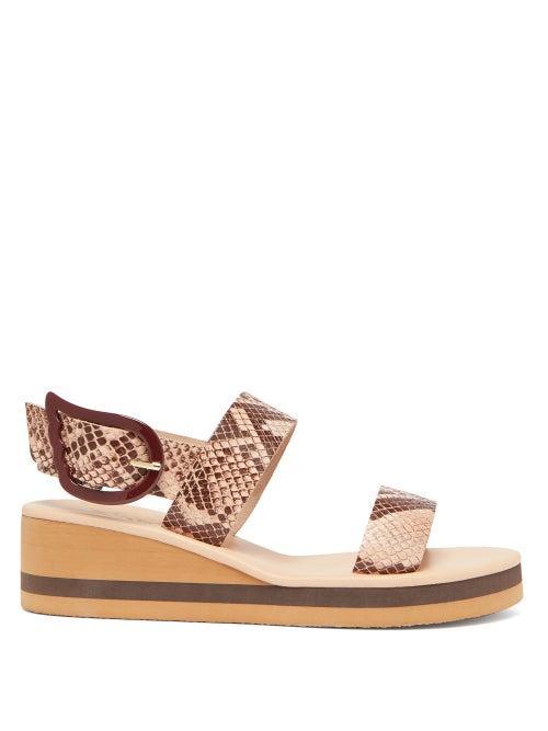 Matchesfashion.com Ancient Greek Sandals - Clio Rainbow Python-embossed Leather Wedges - Womens - Pink Multi