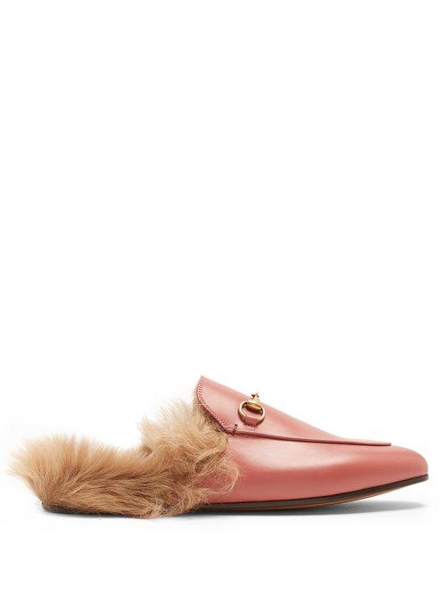 Matchesfashion.com Gucci - Princetown Shearling Lined Leather Loafers - Womens - Pink