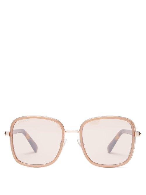Matchesfashion.com Jimmy Choo - Elva Glitter Square Frame Sunglasses - Womens - Light Pink