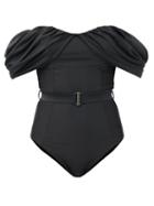 Matchesfashion.com Self-portrait - Off-the-shoulder Belted Swimsuit - Womens - Black