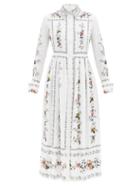 Erdem - Cora Floral-print Linen Shirt Dress - Womens - White Multi