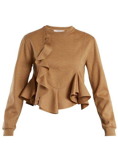 Matchesfashion.com Givenchy - Ruffled Hem Wool Jersey Sweatshirt - Womens - Beige