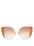 Matchesfashion.com Linda Farrow - Austin Butterfly Frame Metal Sunglasses - Womens - Brown Gold