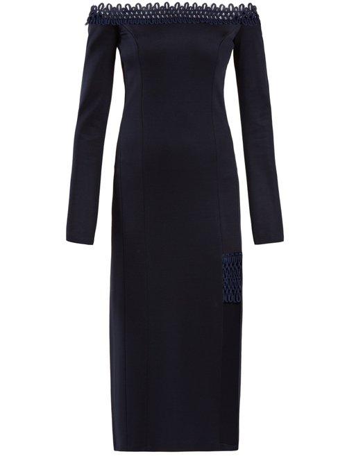 Matchesfashion.com Galvan - Aguafina Off The Shoulder Dress - Womens - Navy