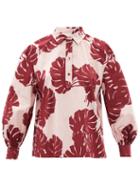 Ladies Beachwear La Doublej - Poet Monstera-print Cotton-poplin Shirt - Womens - Pink Print