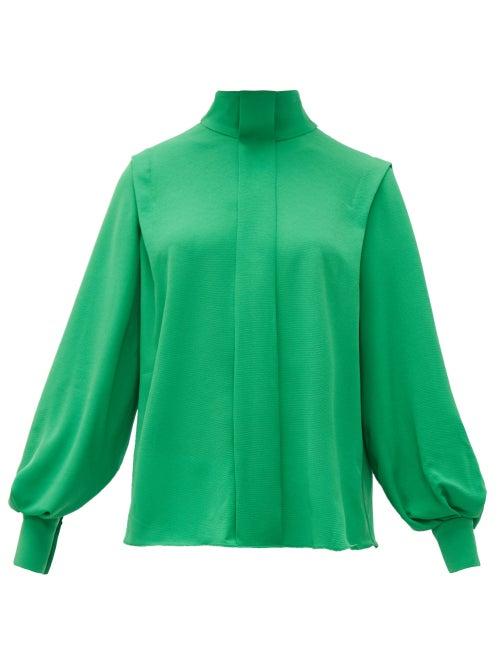 Matchesfashion.com Emilia Wickstead - Brunhilda Bow Tie Crepe Blouse - Womens - Green