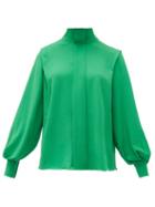 Matchesfashion.com Emilia Wickstead - Brunhilda Bow Tie Crepe Blouse - Womens - Green
