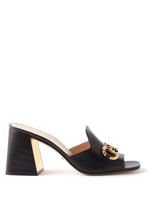Gucci - Horsebit Flared-heel Leather Mules - Womens - Black